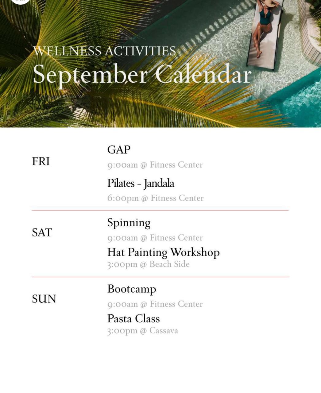 Wellness Activities, September Calendar St Regis 2026