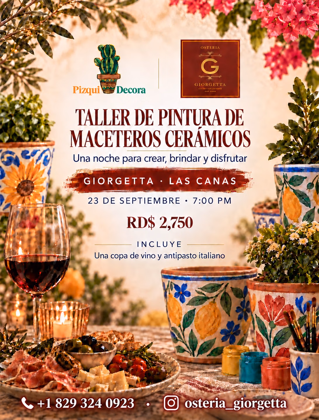 Taller de Pintura de Maceteros Cerámicos en Osteria Giorgetta, Las Canas, Cap Cana